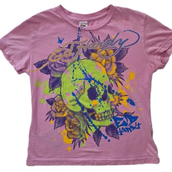 Kids Ed Hardy Size XL Pink with design on front and back - Picture 1 of 6